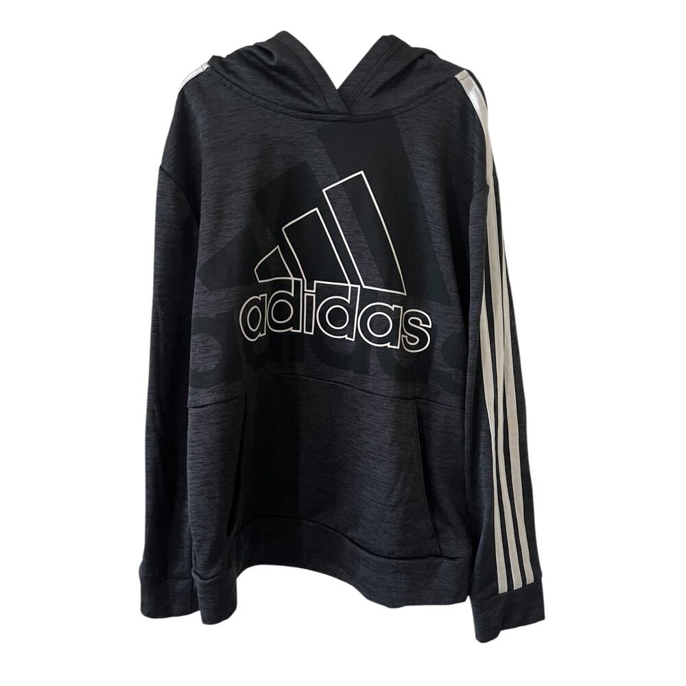 Adidas Hoodie Melange Fleece Sweatshirt Dark Gray Soft Cozy Youth Medium (10/12)